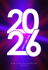 2026 Happy New Year Celebration Poster with Glowing Background