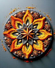 Natural Materials Mosaic Collection:  Circular Symmetrical Pattern of Whole Spices and Seeds