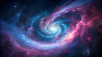 Abstract cosmic swirl with glowing blue and purple galaxy vortex
