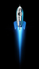 Fototapeta premium Launching Rocket on black background, startup concept. 3d illustration
