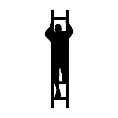 Silhouette of a Man Climbing a Ladder