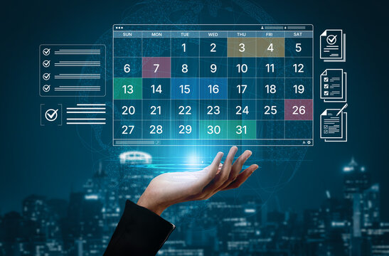 A digital calendar interface for business planning and organization. Used for scheduling events, managing tasks with checklists, and tracking important deadlines. Fermion - Powered by Adobe
