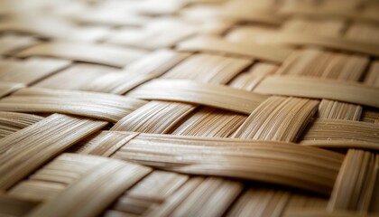 Close-up texture of woven bamboo strips, natural material background