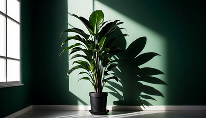 Minimalist still life scene with clean modern aesthetic, dramatic window shadows and warm natural light on neutral wall, editorial-style product backdrop