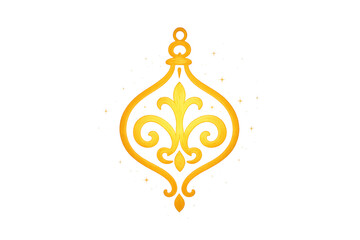 Gold ornamental pendant featuring a classic fleur-de-lis motif with intricate swirls, hanging element, and rich texture