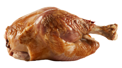 Juicy, golden brown roasted turkey leg glistening with delicious savory drippings, perfect for holiday feasts and gourmet meals.