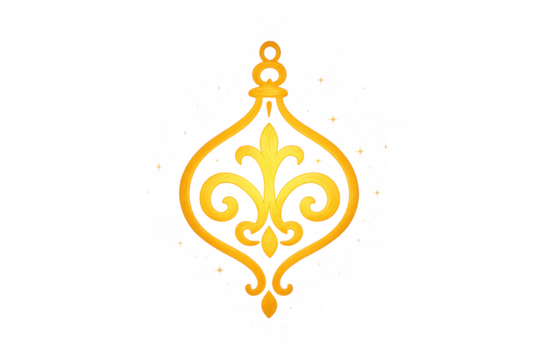 Gold ornamental pendant featuring a classic fleur-de-lis motif with intricate swirls, hanging element, and rich texture - Powered by Adobe