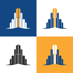 Four variations of a modern city skyline logo, representing urban development and architecture