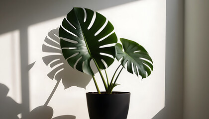 Minimalist still life scene with clean modern aesthetic, dramatic window shadows and warm natural light on neutral wall, editorial-style product backdrop