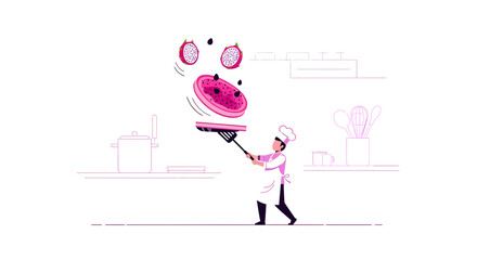 Chef Prepares Exotic Dragon Fruit Pancake Delight During Tasty Culinary Endeavor