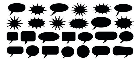 Comic burst, speech bubble, and text box silhouette vector.  essential pop art design elements for retro storytelling, dialogue highlights, comic illustration, and creative layout design. © HeLLo WorLd