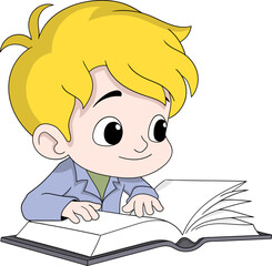 Curious Child Looking at Book  Education Cartoon Vector Illustration
