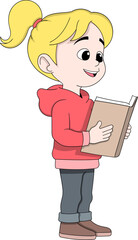 Young Woman Standing and Reading Book Education and Lifestyle Vector Illustration