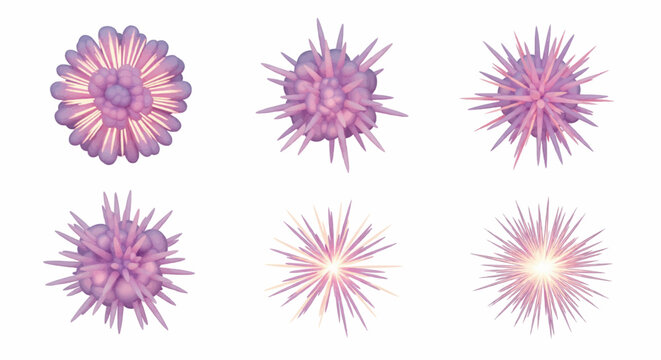 Dynamic abstract purple and pink spheres evolving into luminous bursts of energy, depicting growth, transformation, and radiant light in a captivating sequence