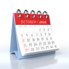 Desktop calendar showing October 2026 isolated on white background