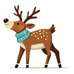 Charming cartoon reindeer wearing a blue scarf