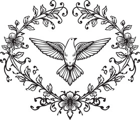 Elegant Bird with Floral Frame Vector Design

Flying Dove and Ornamental Flower Border Illustration

Vintage Floral Bird Decorative Silhouette Art