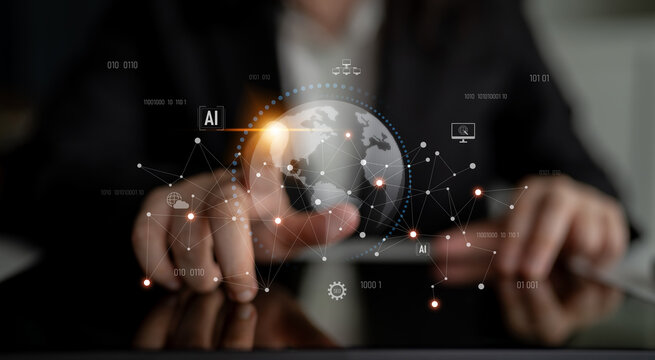 Global AI network showing connection between AI, global, and network elements across the digital world and data infrastructure Latch