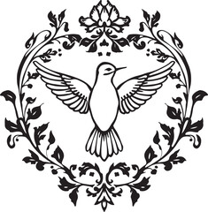 Obraz premium Elegant Bird with Floral Frame Vector DesignFlying Dove and Ornamental Flower Border IllustrationVintage Floral Bird Decorative Silhouette Art