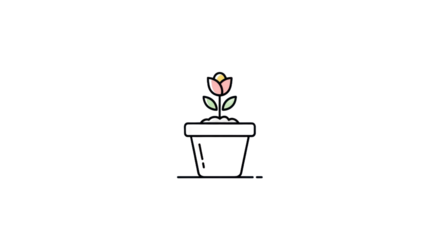 Cartoon flower in a pot illustration on transparent background