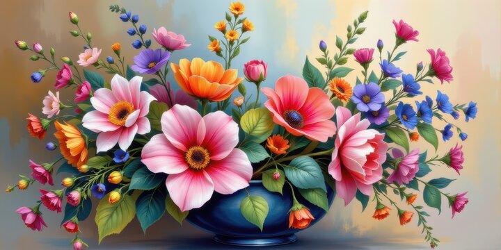 Flower arrangement art painted with harmony becomes a creation of spirit telling its own story