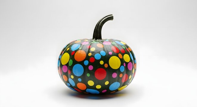 Colorful polka dot painted pumpkin isolated on white background