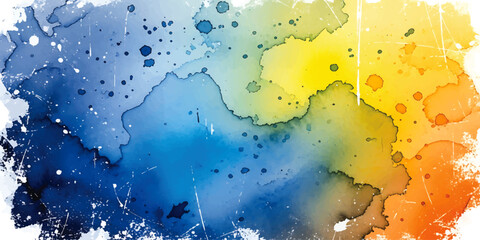 Abstract colorful watercolor background with ink splashes and grunge paint texture for art design