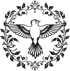 Obraz premium Elegant Bird with Floral Frame Vector DesignFlying Dove and Ornamental Flower Border IllustrationVintage Floral Bird Decorative Silhouette Art
