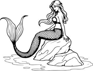 Mermaid Sitting on Rock Illustration