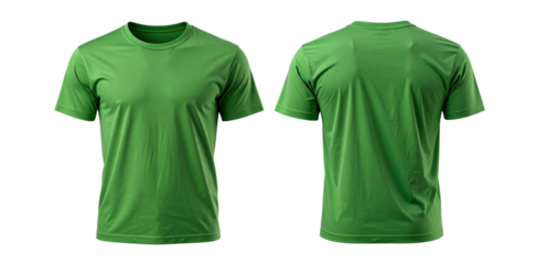 Green t-shirt mockup back and front view isolated on white background for brand presentation and design