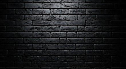 Dramatic black brick wall with spotlight highlighting texture, perfect for urban backgrounds, edgy designs, and modern architectural visuals, adding depth and bold style