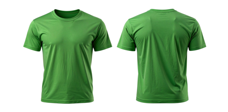 Green t-shirt mockup back and front view isolated on white background for brand presentation and design
