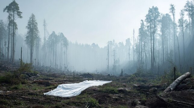 Deforested area misty morning
