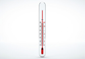 Thermometer with red liquid showing temperature on a white background