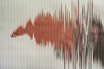 Distorted red waveform created from photocopy art technique