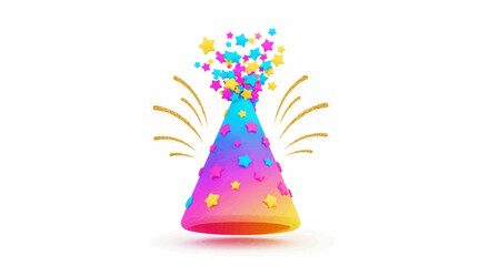 Festive Party Hat Illustration Celebrate with a Burst of Colorful Stars and Joyful Celebrations