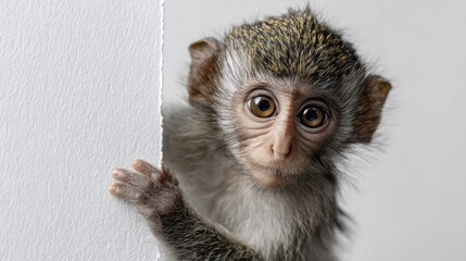 Baby monkey behind paper
