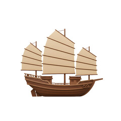 3D Rendered Chinese Junk Boat Illustration on Isolated Black Background