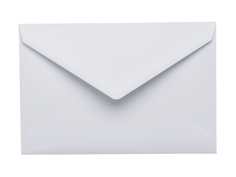 White envelope back displaying blank space for addressing and postage, transparent background