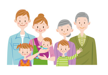 家族のイラスト　二世帯　ファミリー