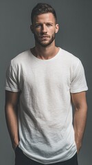 Man in white t shirt studio portrait