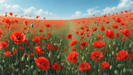 Obraz premium Red poppy field under a blue sky
