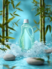 Eco-friendly laundry detergent bottle with bamboo and bubbles