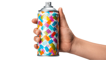 Hand Holding Colorful Spray Paint Can on White