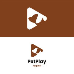 Modern pet logo design featuring playful dog silhouette inside a play button for branding success