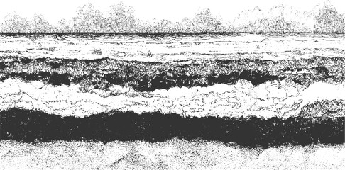 Fototapeta premium Abstract black and white textured landscape with trees and ground vector