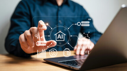 Person interacting with ai smart home technology interface on a laptop