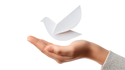 Hand Releasing White Paper Dove - Symbol of Peace
