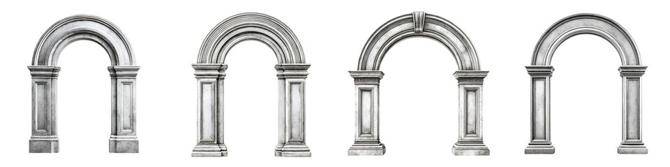 Naklejka premium Architectural Arches - Stone Arches in a Row on White Background