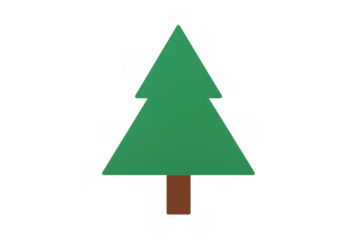 Green pine tree illustration with minimalist design and brown trunk representing winter holiday and nature concepts